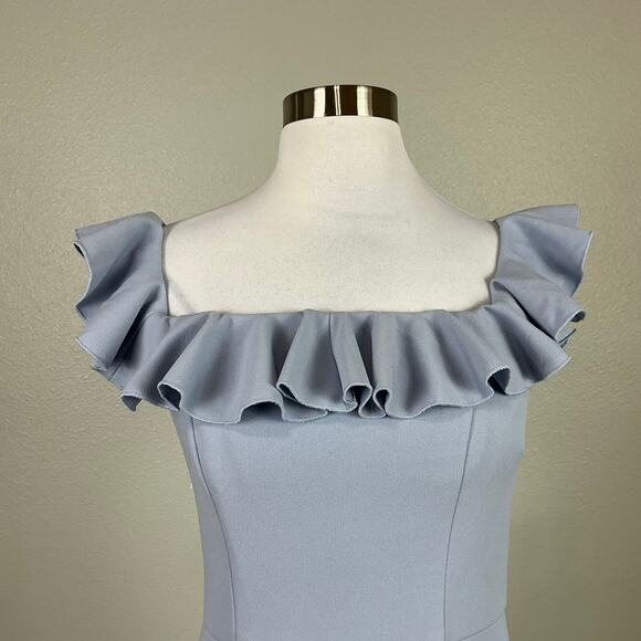 XSCAPE Off the Shoulder Ruffled A-Line Evening Gown Sky Blue Size 4 Dress - Picture 7 of 12